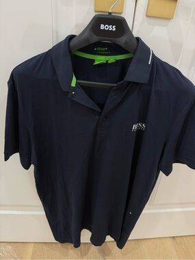 BOSS Navy Polo with Lime Green Trim slim fit XL